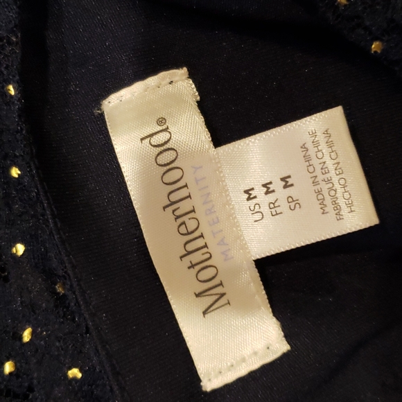 MOTHERHOOD Maternity Navy Blue & Gold Polka Dot Short Sleeve Lace Dress sz M - Picture 7 of 12